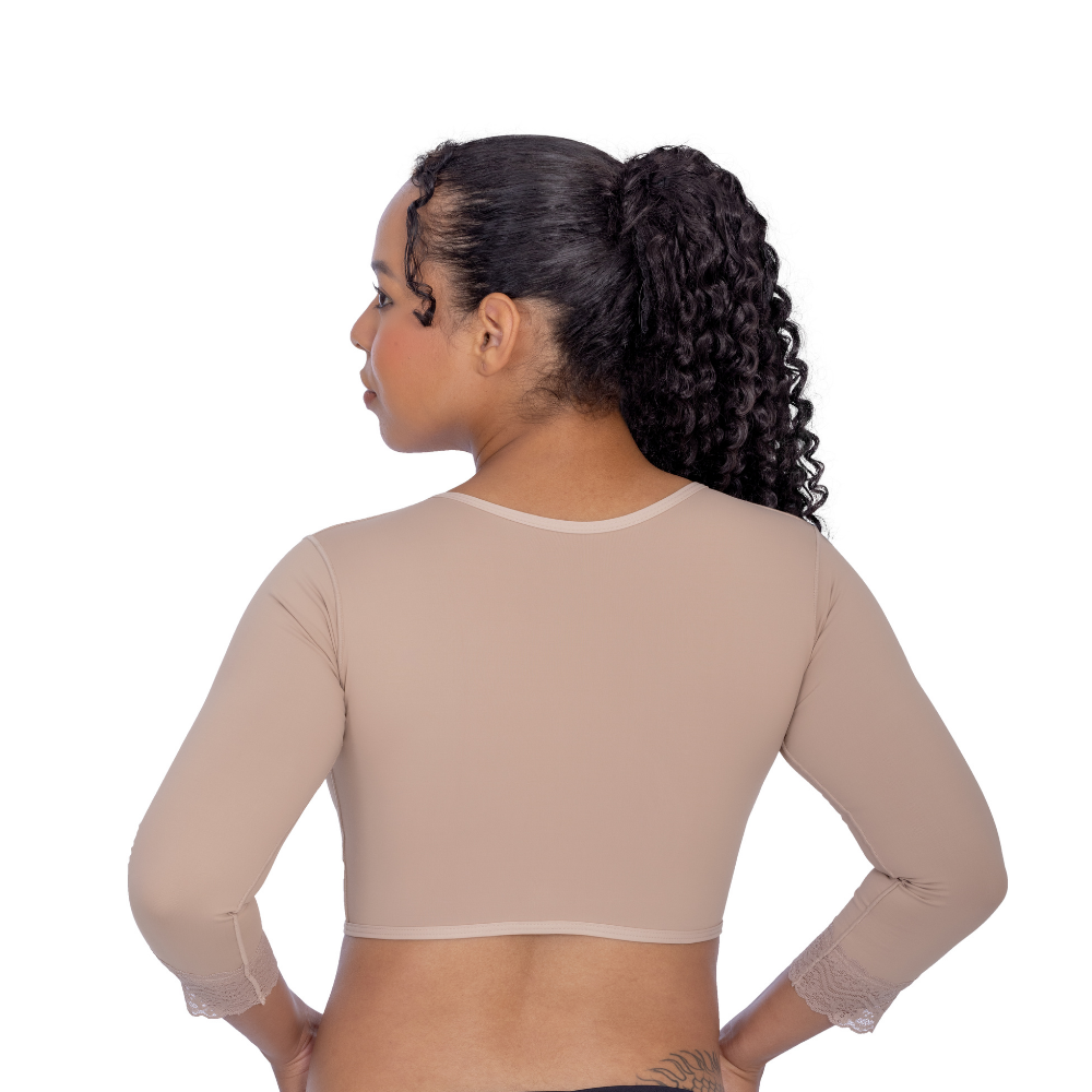 Sutiã Cirúrgico com mangas e colchetes frontal - Corpo Pele