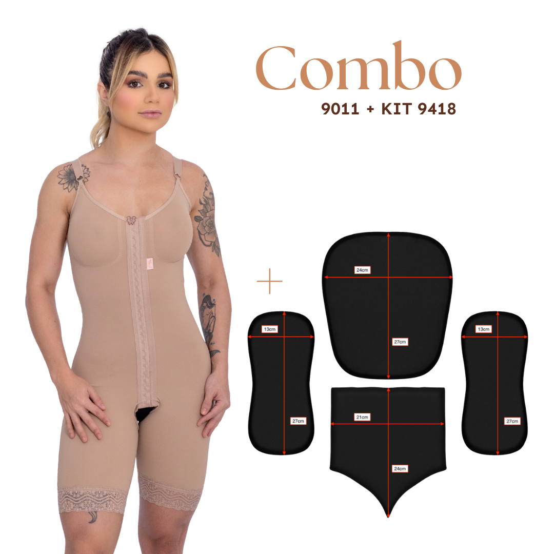 Kit De Modelador Com Busto 1/2 Coxa Alça Fina + Kit Trio Placas - Corpo Pele