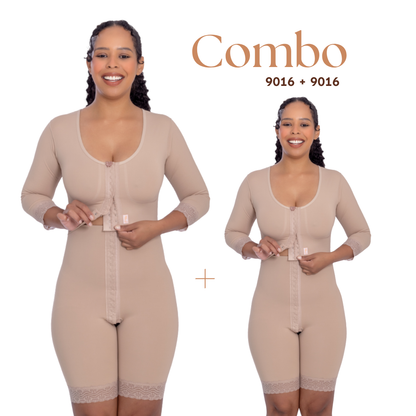 Combo De 2 Modelador Com Mangas e Busto Bipartido 1/2 Coxa - Corpo Pele