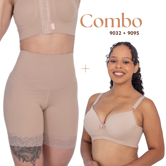 Combo De Bermuda Cintura Cós Duplo 1/2 Coxa + Sutiã De Bojo - Corpo Pele