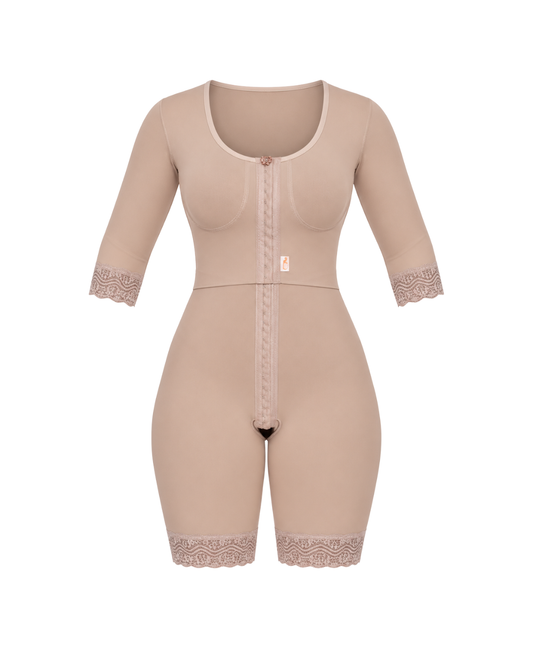 Modelador Feminino Com Mangas e Busto Bipartido 1/2 Coxa