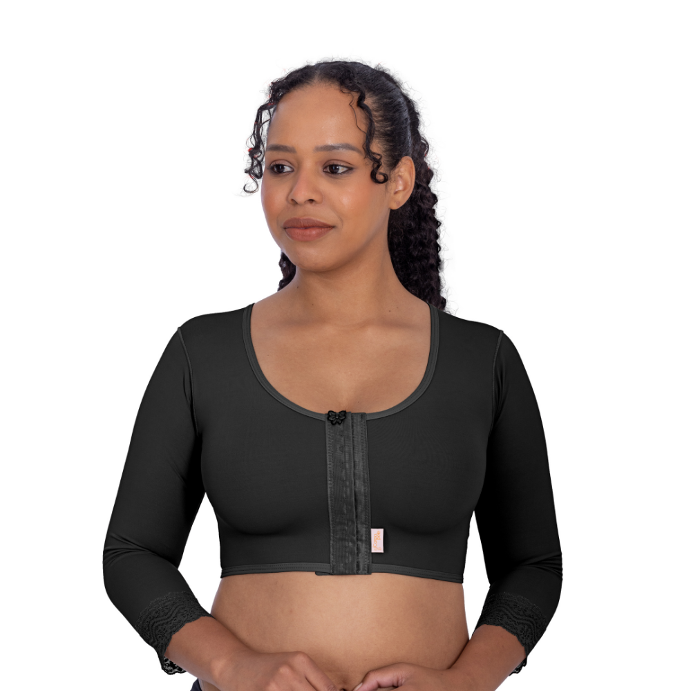Sutiã Cirúrgico com mangas e colchetes frontal - Corpo Pele