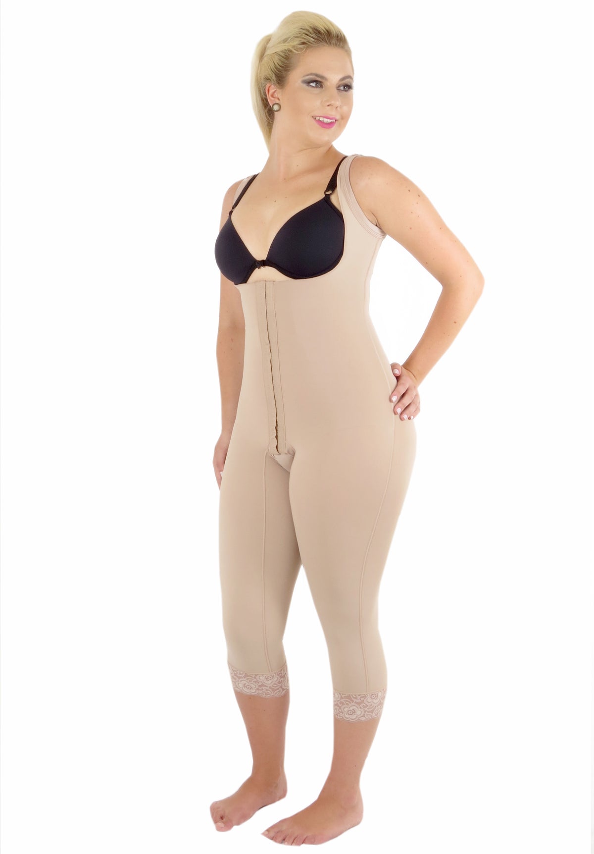 Modelador Feminino S/ Busto Perna Abaixo Do Joelho Abertura Frontal