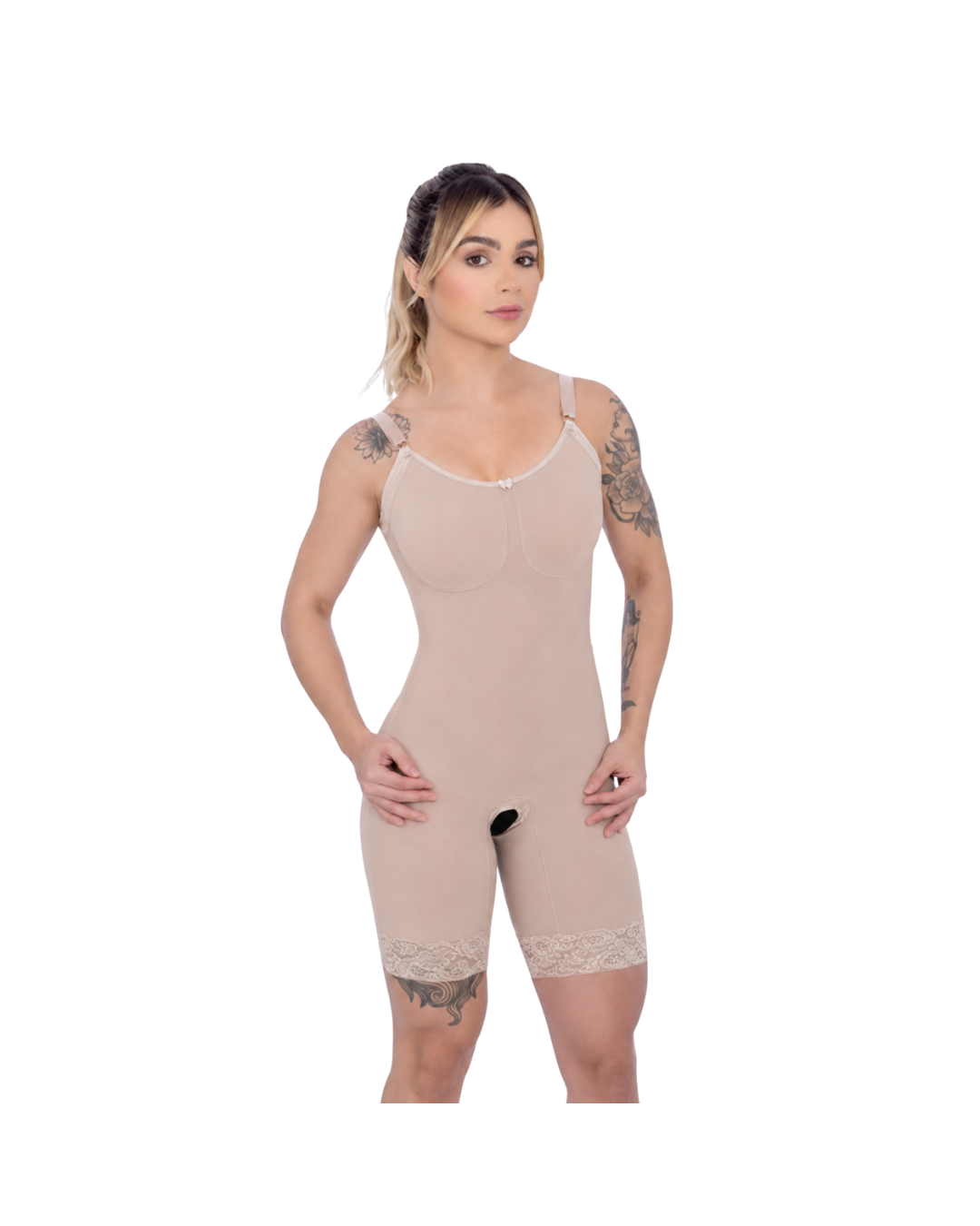 Modelador Feminino Com Busto 1/2 Coxa Fechado Alça Fina