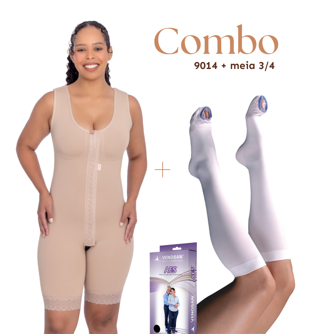 Kit De Modelador Com Busto 1/2 Coxa Alça Larga +- Meia Antitrombo - Corpo Pele