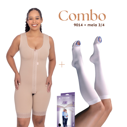 Kit De Modelador Com Busto 1/2 Coxa Alça Larga +- Meia Antitrombo - Corpo Pele
