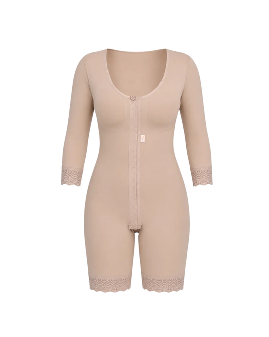 Modelador Feminino Com Mangas 1/2 Coxa Abertura Frontal