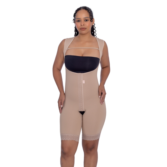 Modelador s busto pernas 1/2 coxa abertura frontal alça larga