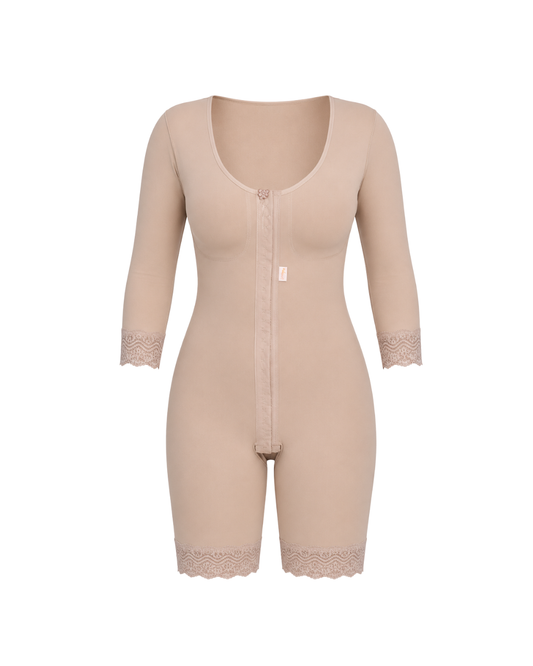 Modelador Feminino Com Mangas 1/2 Coxa Abertura Frontal