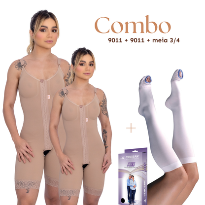 Kit De 2 Modeladores Com Busto 1/2 Coxa Alça Fina + Meia Antitrombo - Corpo Pele