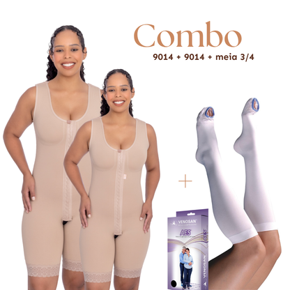 Kit De 2 Modeladores Com Busto 1/2 Coxa Alça Larga + Meia Antitrombo - Corpo Pele