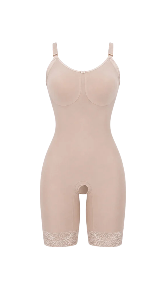 Modelador Feminino Com Busto 1/2 Coxa Fechado Alça Fina
